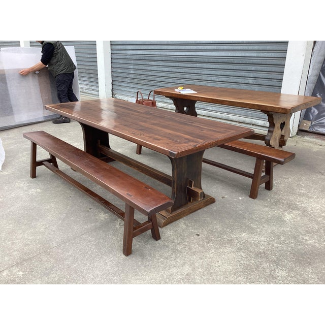 Burnt Umber French Oak Farmhouse Table W/ Benches For Sale - Image 8 of 17