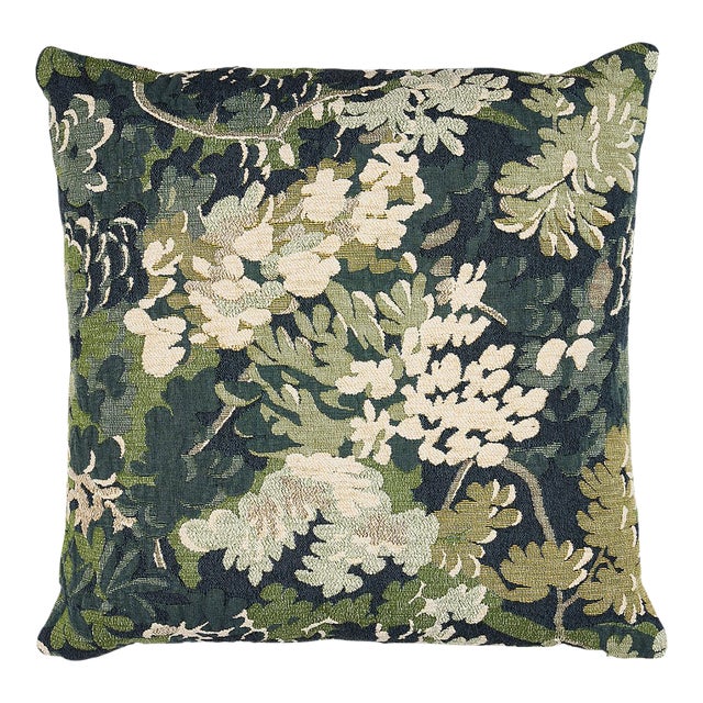 Schumacher Verdure Tapestry Pillow 20" x 20" in Peacock For Sale