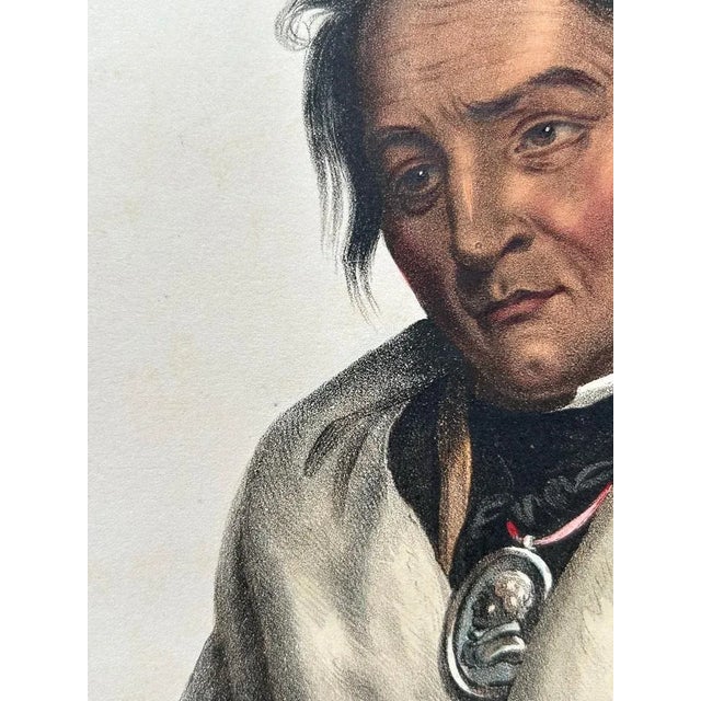 Gold Ojibwe Warrior Portrait, Meta-Koosega, Hand-Colored Lithograph, 1838 For Sale - Image 8 of 12