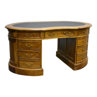Legacy Mahogany Wood Leather Top Kidney Desk - Light Brown Walnut For Sale