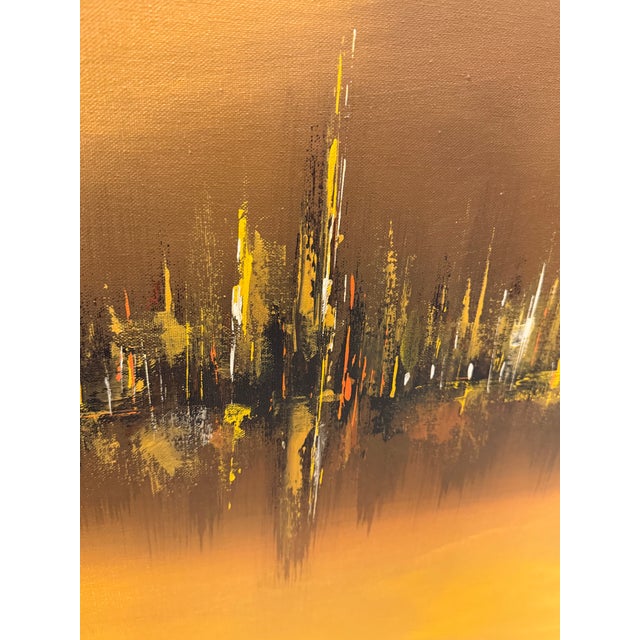 Mid-Century Modern 1960s Mid-Century Modern Abstract Cityscape Painting Signed R. Styles For Sale - Image 3 of 9