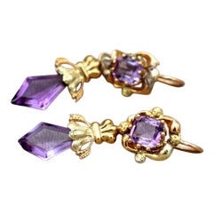 Gold Earrings with Amethysts, Set of 2 For Sale