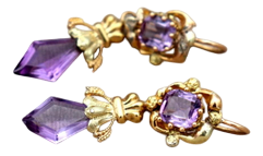 Gold Earrings with Amethysts, Set of 2