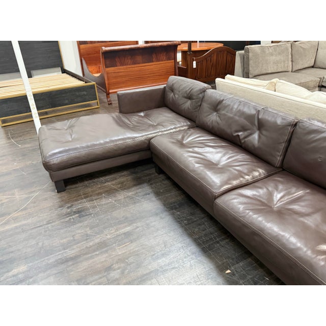 Contemporary Leather Sectional + Left Chaise, Dark Brown For Sale In San Francisco - Image 6 of 12