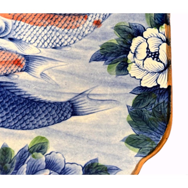 Chinoiserie Ceramic Platter With Koi Fish For Sale In New York - Image 6 of 10