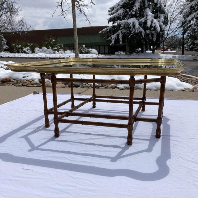 1970s Scalloped Brass Coffee Table in Faux Bamboo For Sale - Image 12 of 13