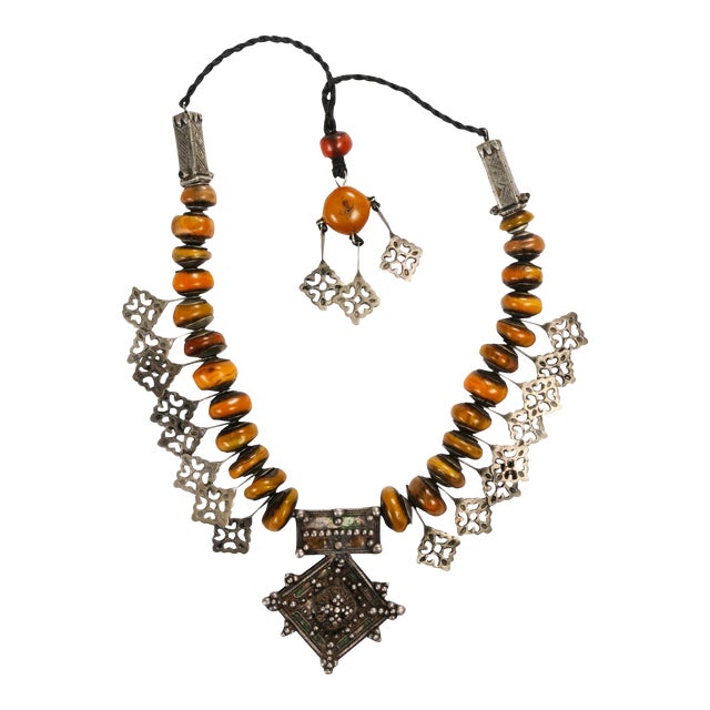 Late 20th Century Faux Amber Bead & Silver Necklace For Sale