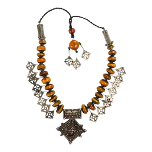 Late 20th Century Faux Amber Bead & Silver Necklace