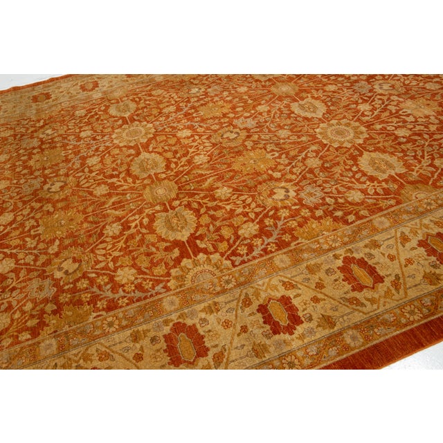 Indian 10 X 14 Modern Tabriz Indian Wool Rug in Rust by Apadana For Sale - Image 3 of 10