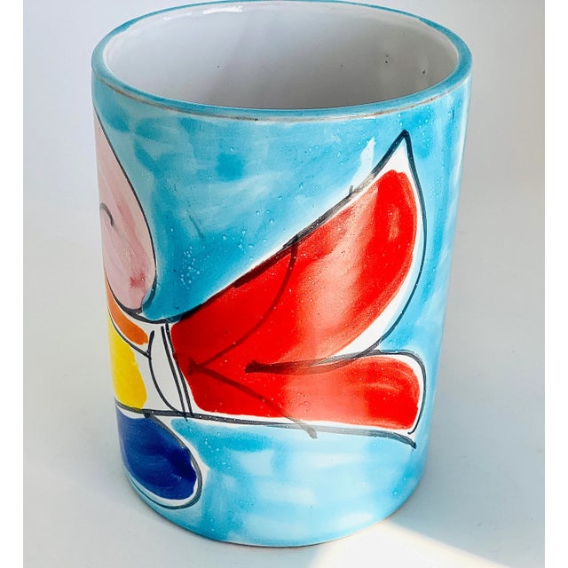 Nautical Vintage Folk Art Italian ‘La Musa’ Hand Painted Fish Ceramic Vase, Vessel, Canister For Sale - Image 3 of 10