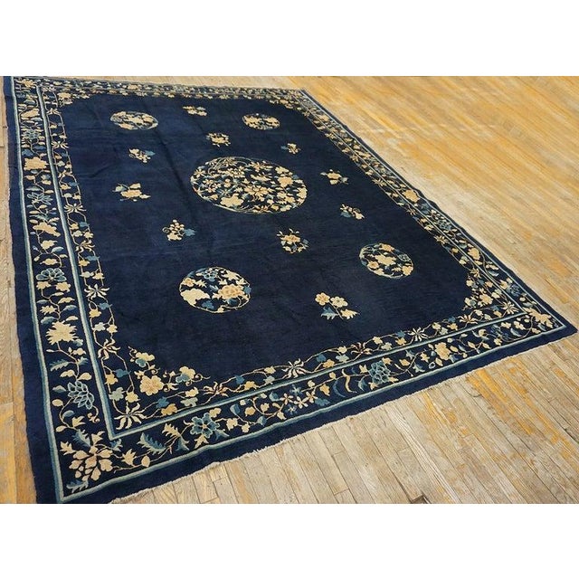 Wool 1920s Blue Rectangle Room Size Knotted Chinese Antique - Peking Rug, Circa Date: 1920s. This exceptional example of...