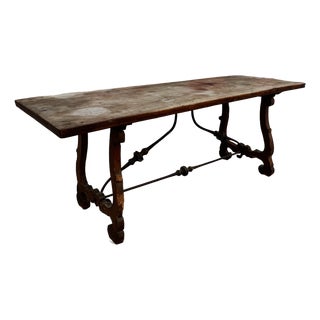 19th-Century Spanish Baroque Style Trestle Work Table / Dining Table For Sale