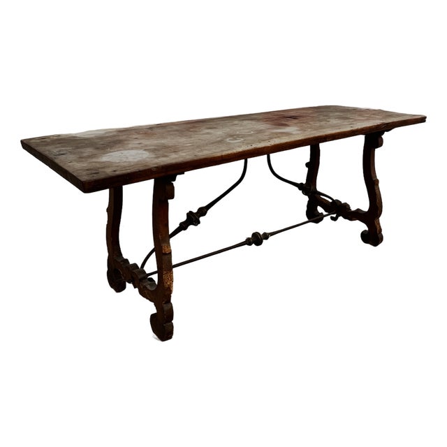19th-Century Spanish Baroque Style Trestle Work Table / Dining Table For Sale