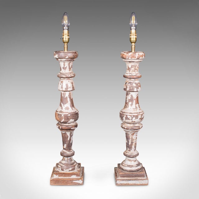 Victorian Pair of Antique Lamp Bases, English, Painted Pine Electric Light, Late Victorian For Sale - Image 3 of 10