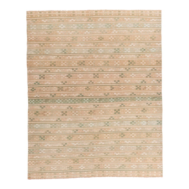 Vintage Circa 1940 Tan Turkish Kilim Flatweave Rug 7'2 X 9' For Sale