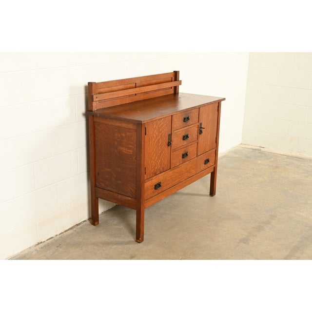 An exceptional antique Mission or Arts & Crafts period sideboard, credenza, buffet server, or bar cabinet By L. & J.G....
