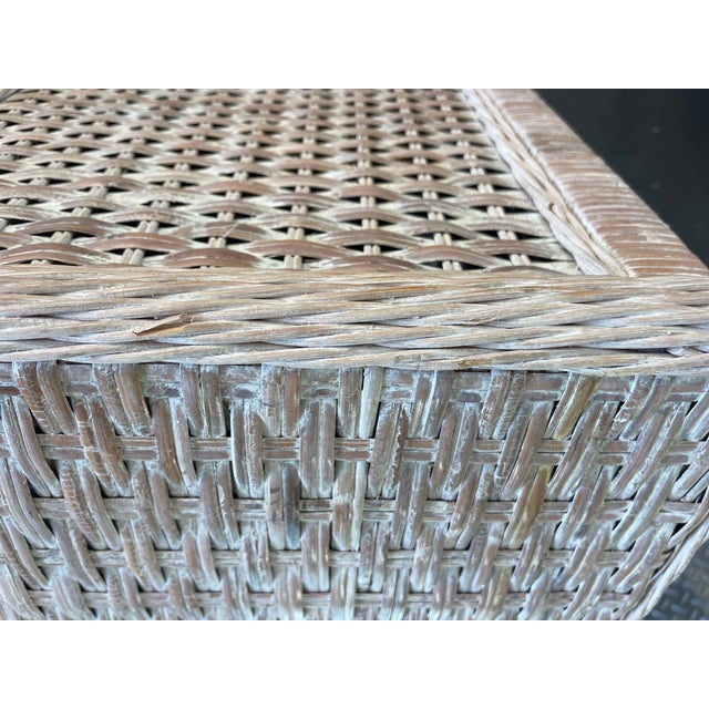 Late 20th Century Pair of Woven Rattan Nightstands Wicker, Wood For Sale - Image 9 of 11