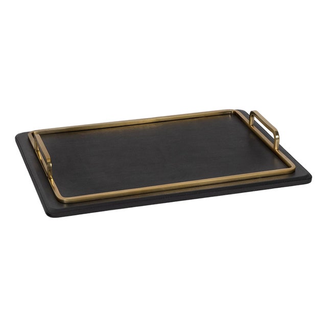 Greyson Leather Rectangle Tray Large, Natural Brass For Sale