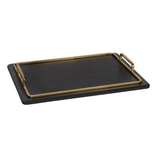 Regina Andrew Greyson Leather Rectangle Tray Large, Natural Brass For Sale