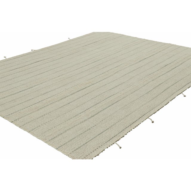 Rug & Kilim Rug & Kilim’s Contemporary Kilim in White and Gray Textural Stripes For Sale - Image 4 of 7