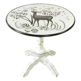 A Vintage-Style Round Side Table With a Bamboo-Patterned Base. For Sale