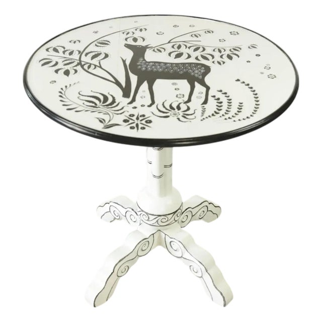 A Vintage-Style Round Side Table With a Bamboo-Patterned Base. For Sale