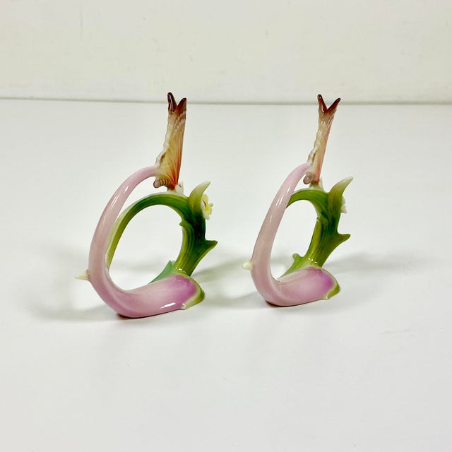 Vintage Minimalist Japanese Hollywood Regency Majolica Butterfly Flora Porcelain Napkin Rings - Set of 12 For Sale - Image 16 of 18