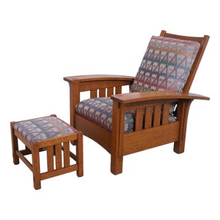Stickley Mission Oak Morris Chair & Ottoman For Sale