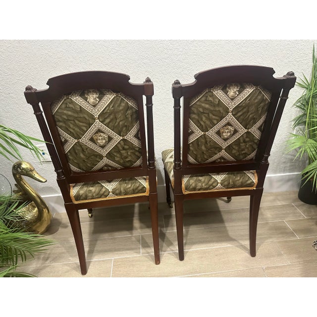 Hollywood Regency A Pair of Mid 20th Century French Louis XVI Style Accent Chairs With New Classic Upholstery Versace Style For Sale - Image 4 of 10