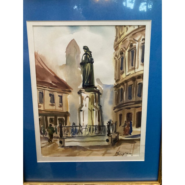 1970s 1970s Signed Watercolor Painting of Mesnicka Street in Croatia, Framed For Sale - Image 5 of 12