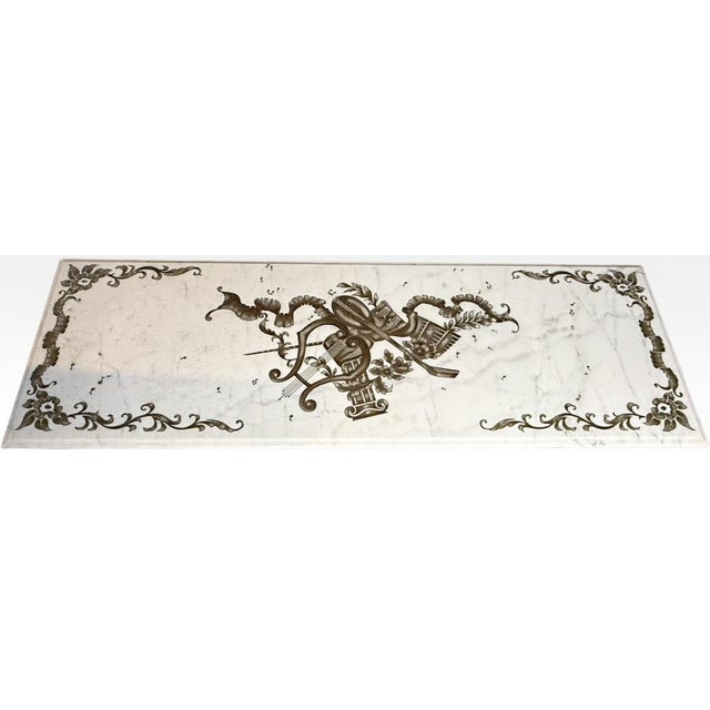 Vintage Italian Neoclassical Etched Marble and Gilt Brass Low Coffee Table This spectacular vintage Italian neoclassical...