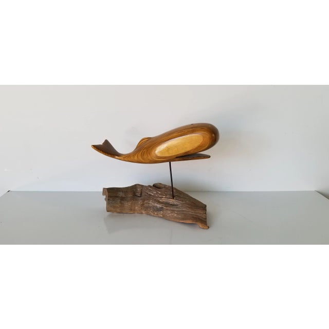 1980s Vintage Hand-Carved Wood Whale Sculpture For Sale In Miami - Image 6 of 11