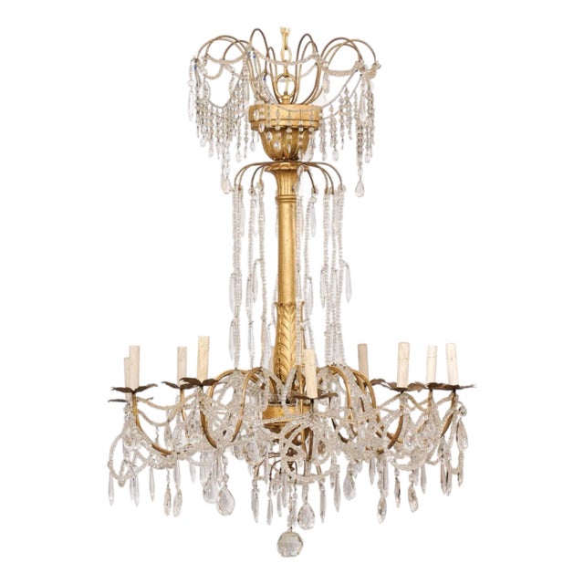 Mid 20th Century Italian Crystal & Gilt Chandelier For Sale