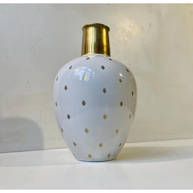 Ovoid White and Gold Glazed Ceramic Vase in the style of Wilhelm Kåge, 1970s For Sale - Image 6 of 6