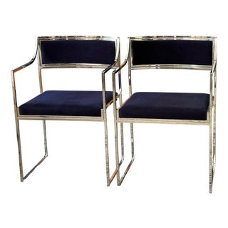 Vintage Italian Metal and Velvet Armchairs, 1970, Set of 2 For Sale
