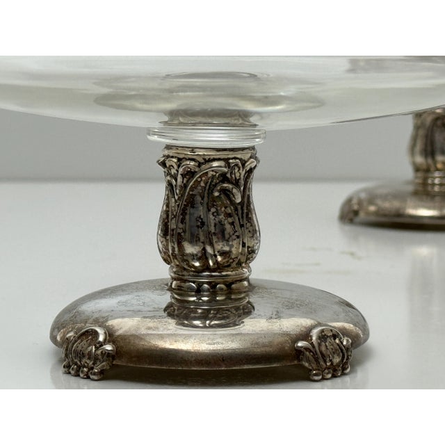 Sterling Silver Base and Crystal Candy Dish. set of 2 See sterling markings Each 7 x 3.25" tall