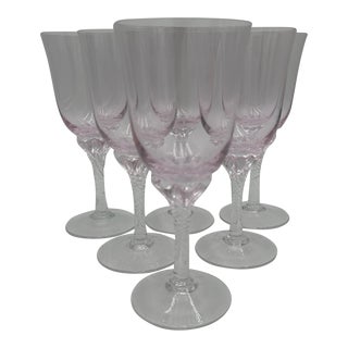 Set of 6 Sasaki Coronation Pink Crystal Wine Goblets, 1990s For Sale