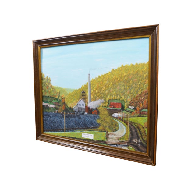 American Rev. Wallace York Glen Rogers West Virginia Mining Town Acrylic Oil Painting For Sale - Image 3 of 13