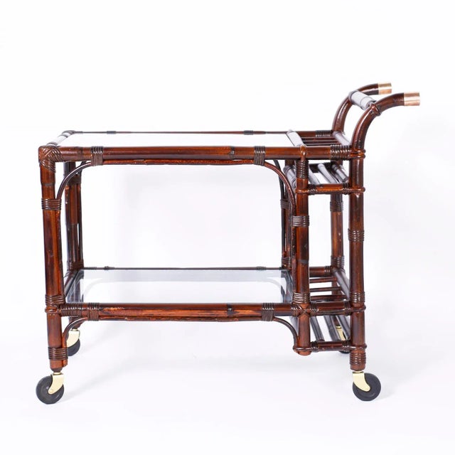 Midcentury British Colonial Style Bamboo Bar Cart For Sale In West Palm - Image 6 of 9