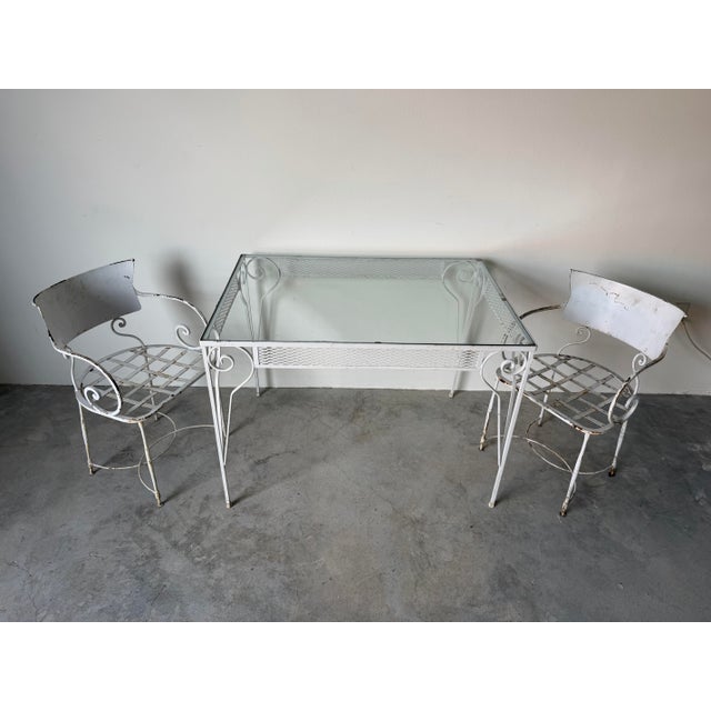 Metal Pair of Vintage Arhaus White Metal Garden Dining Armchairs With Scroll Arms For Sale - Image 7 of 12