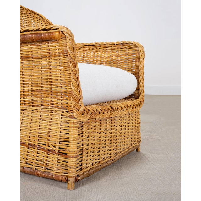 Pair of Organic Modern Rattan Wicker Lounge Armchairs For Sale - Image 9 of 18