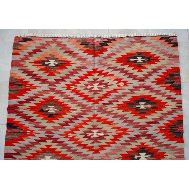 Handwoven Turkish Rug Diamond Pattern Kilim Rug - 5'5" X 10'1" For Sale - Image 11 of 12