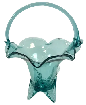 Turquoise Polish Glass Basket from Ząbkowice Glassworks, 1960s