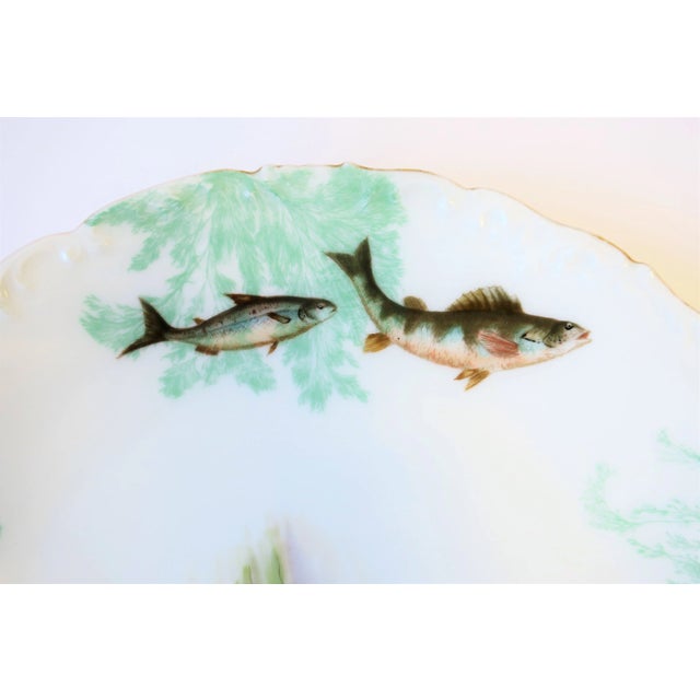 Green French Limoges Rustic Dinner Plates Fish and Boat Design, Circa Early 20th C For Sale - Image 8 of 15