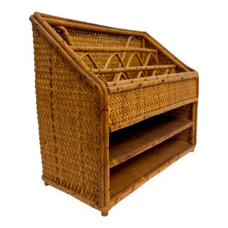 Vintage Bamboo and Rattan Letter Holder Desk Organizer For Sale