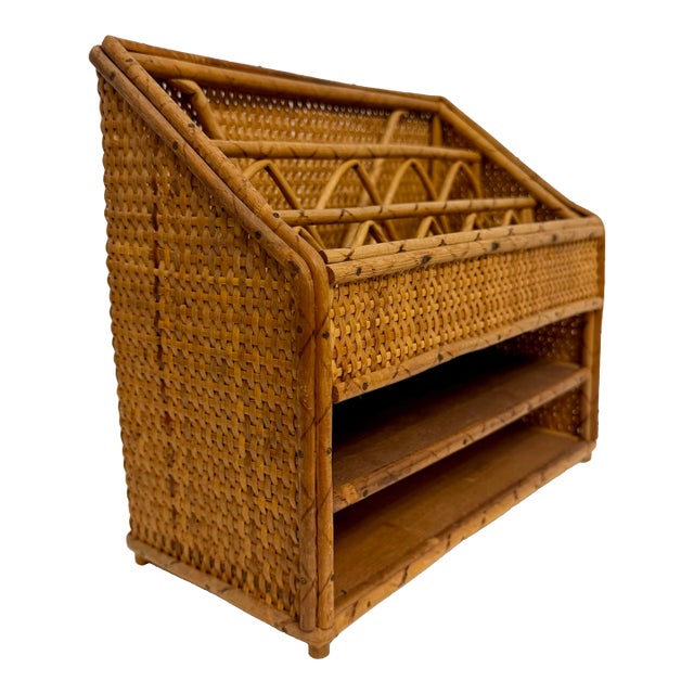Vintage Bamboo and Rattan Letter Holder Desk Organizer For Sale
