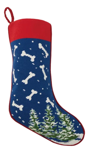 Dog Bones Christmas Tree Embroidered Needlepoint Stocking