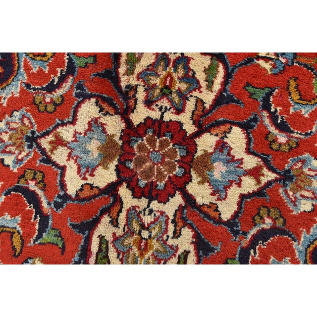 Red Mashad Rug 9’9” X 13’1” Red Wool Vintage Traditional Hand-Knotted Carpet For Sale - Image 8 of 15