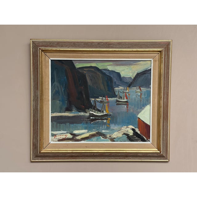 Original Swedish Oil on Canvas – “Sailing Boats” by Henning – Signed – Vintage & Framed – 63 × 55 cm (24.8" × 21.7") A...