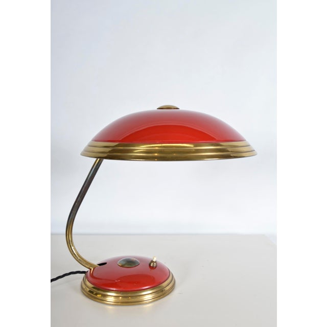 Mid-Century Modern Mid-Century Modern Industrial Brass Enamel Table Lamp from Helo Leuchten, 1950s For Sale - Image 3 of 12